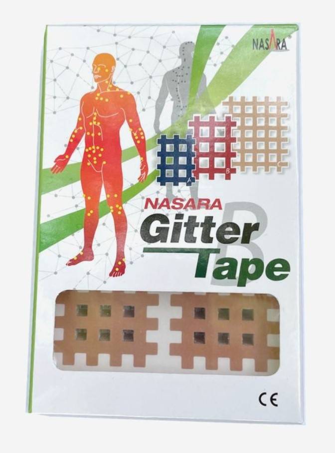 B izmēra kinezioloģiskais režģveida teips Nasara cross tape - miesas krāsā