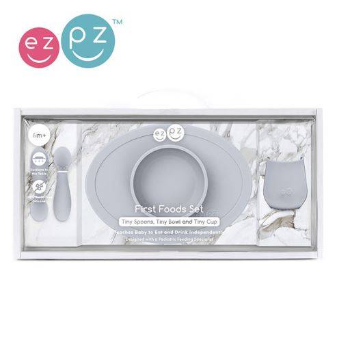 EZPZ First Foods Set silikona neslīdošo trauku komplekts - gaiši pelēks EZPZ First Foods Set silikona neslīdošo trauku komplekts - gaiši pelēks