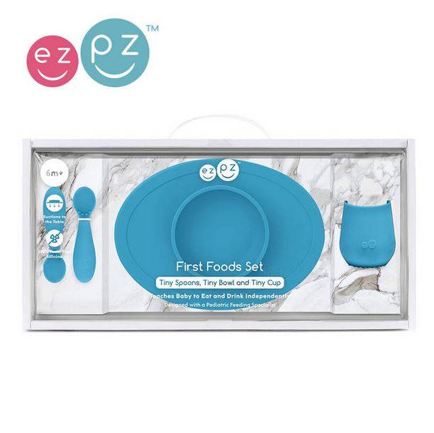 EZPZ First Foods Set silikona neslīdošo trauku komplekts - zils