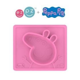 EZPZ The Peppa Pig silikona neslīdošais šķīvis+paplāte - rozā ar cūciņu Peppu