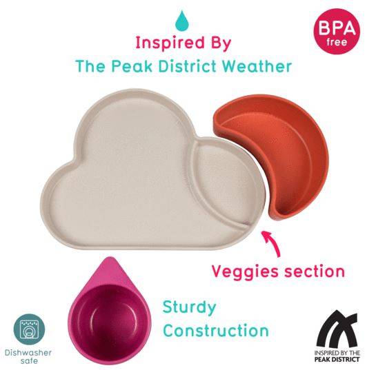 Bambusa komplekts bērna maltītei, Mākonītis rozā/oranžs