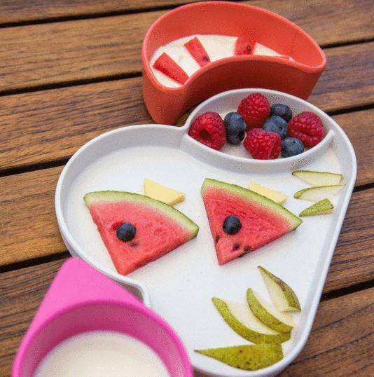 Bambusa komplekts bērna maltītei, Mākonītis rozā/oranžs