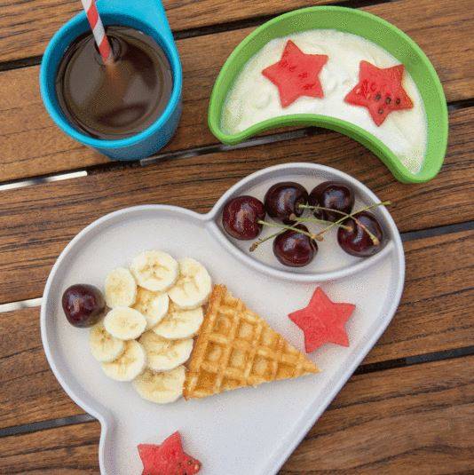 Bambusa komplekts bērna maltītei, Mākonītis zils/zaļš Bambusa komplekts bērna maltītei, Mākonītis zils/zaļš