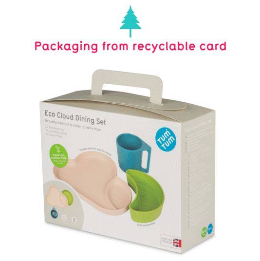 Bambusa komplekts bērna maltītei, Mākonītis zils/zaļš Bambusa komplekts bērna maltītei, Mākonītis zils/zaļš