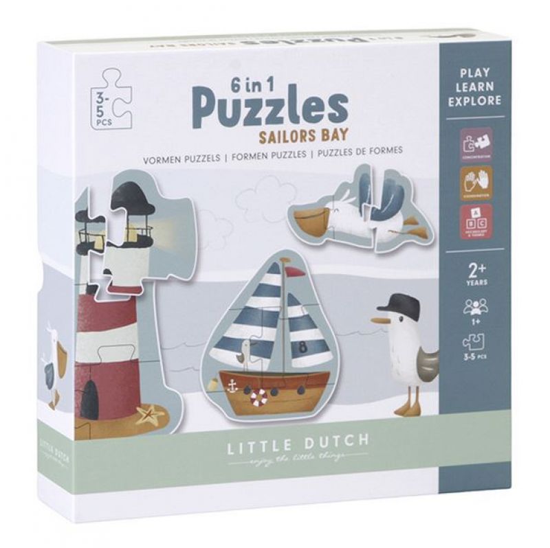 Little Dutch 6 in 1 Puzzles Sailors Bay komplekts ar 6 puzlēm
