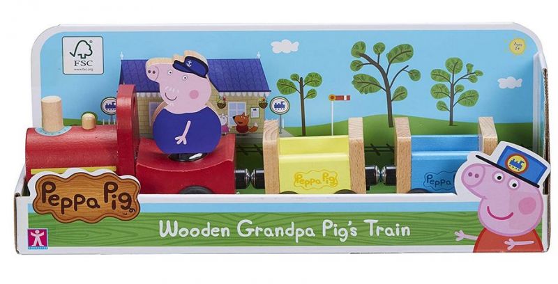 Peppa Pig Wooden Grandpa Pigs Train cūciņas Peppas vectēva koka vilciens