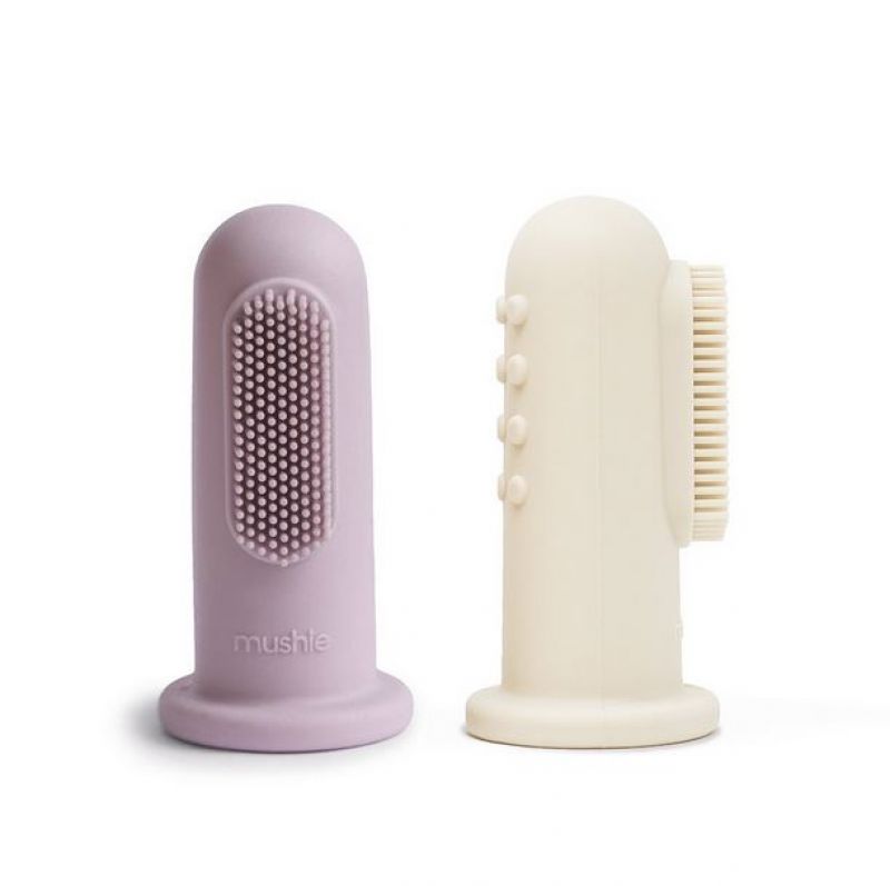 Mushie Finger Toothbrush silikona zobu tīrīšanas un smaganu masāžas uzpirkstenis, Soft Lilac/Ivory