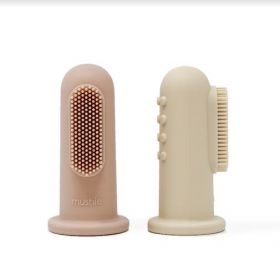 Mushie Finger Toothbrush silikona zobu tīrīšanas un smaganu masāžas uzpirkstenis, Blush / Shifting Sand