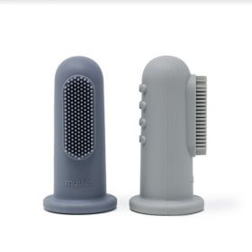 Mushie Finger Toothbrush silikona zobu tīrīšanas un smaganu masāžas uzpirkstenis, Tradewinds / Stone