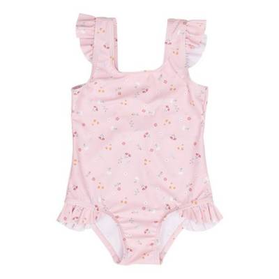 Little Dutch Bathsuit ruffles Little Pink Flowers rozā volānu peldkostīms ar UV aizsardzību 74/80 izm.