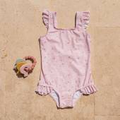 Little Dutch Bathsuit ruffles Little Pink Flowers rozā volānu peldkostīms ar UV aizsardzību 86/92 izm.