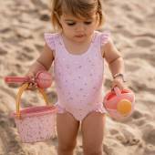 Little Dutch Bathsuit ruffles Little Pink Flowers rozā volānu peldkostīms ar UV aizsardzību 86/92 izm.