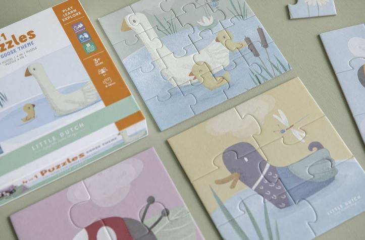 Little Dutch 4 in a box Goose komplekts ar 4 puzlēm Zoss un viņa draugi Little Dutch 4 in a box Goose komplekts ar 4 puzlēm Zoss un viņa draugi