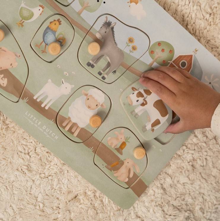 Little Dutch wooden sound puzzle Little Farm FSC puzle ar skaņas efektiem Little Dutch wooden sound puzzle Little Farm FSC puzle ar skaņas efektiem