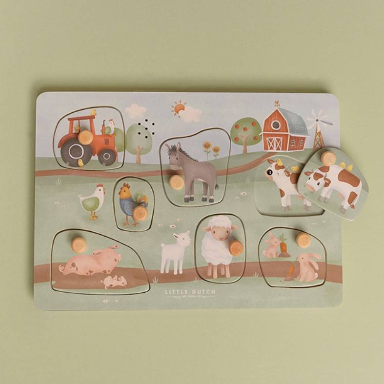 Little Dutch wooden sound puzzle Little Farm FSC puzle ar skaņas efektiem Little Dutch wooden sound puzzle Little Farm FSC puzle ar skaņas efektiem