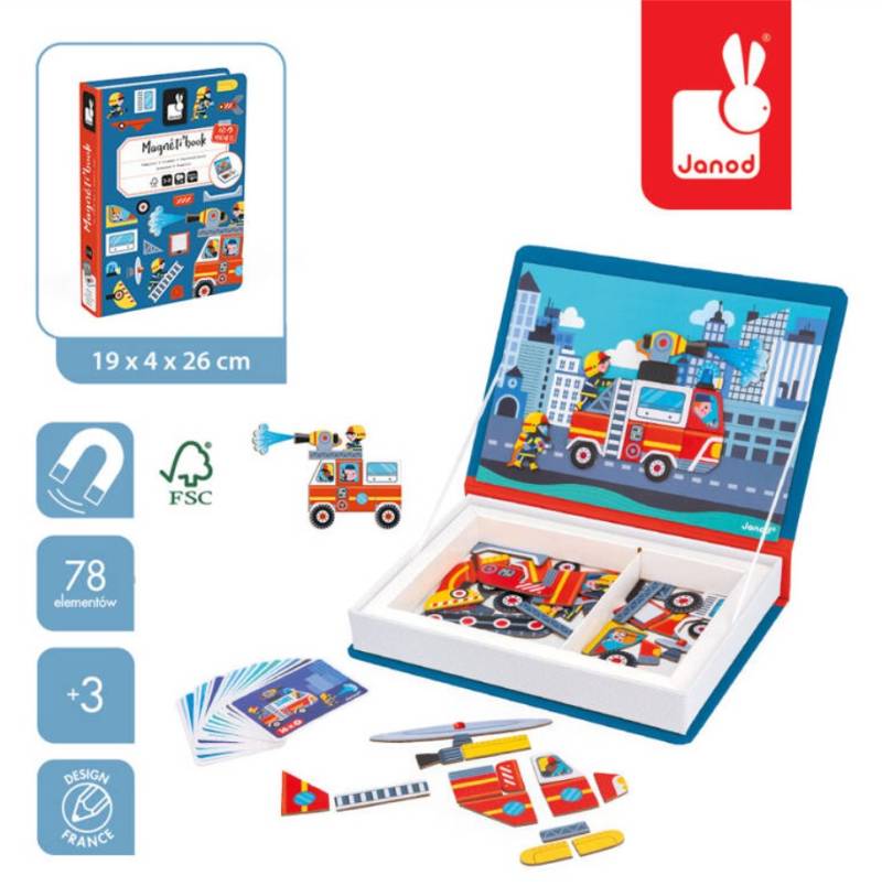Janod Magnetic Book Firefighters magnētiskā grāmata - ugunsdzēsēji
