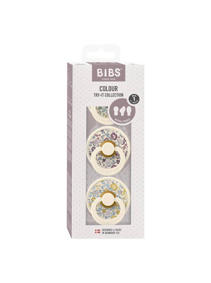 BIBS Colour Try-it 3-pack Liberty Eloise 0+ mēn. knupīšu formu izmēģinājuma komplekts BIBS Colour Try-it 3-pack Liberty Eloise 0+ mēn. knupīšu formu izmēģinājuma komplekts