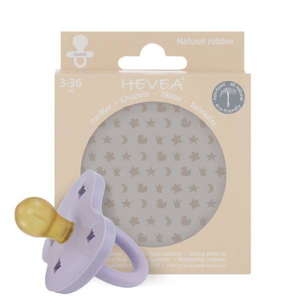 Hevea Pacifier - Dusty Violet dabīgā kaučuka knupītis violets 3-36 mēn. apaļš Hevea Pacifier - Dusty Violet dabīgā kaučuka knupītis violets 3-36 mēn. apaļš