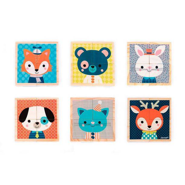 Janod Wooden blocks Puzzle 6in1 Forest koka klucīšu puzle