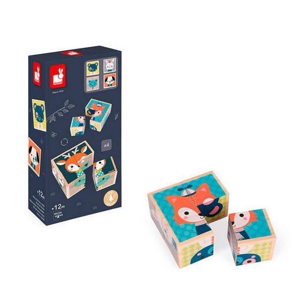 Janod Wooden blocks Puzzle 6in1 Forest koka klucīšu puzle