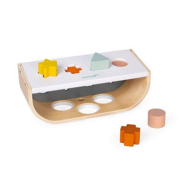 Janod Wooden punch and shape sorter 3 in 1 Sweet Cocoon koka sitamais sols un formiņu šķirotājs