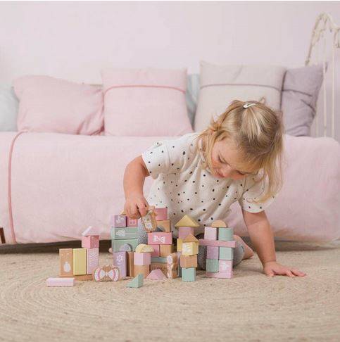 Koka klucīši spainī Blocks in tube pink Koka klucīši spainī Blocks in tube pink