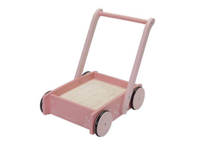 Little Dutch Block Trolley Flowers koka ratiņi rozā Little Dutch Block Trolley Flowers koka ratiņi rozā