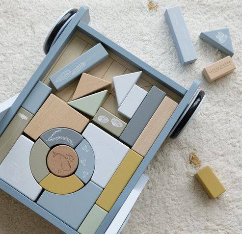 Little Dutch Block Trolley Ocean koka ratiņi zili Little Dutch Block Trolley Ocean koka ratiņi zili