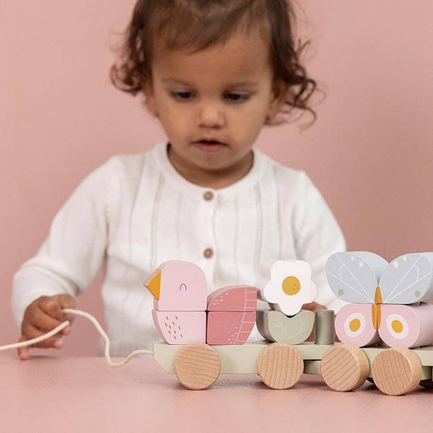 Little Dutch Stacking Train Flowers & Butterflies koka vilciens Little Dutch Stacking Train Flowers & Butterflies koka vilciens