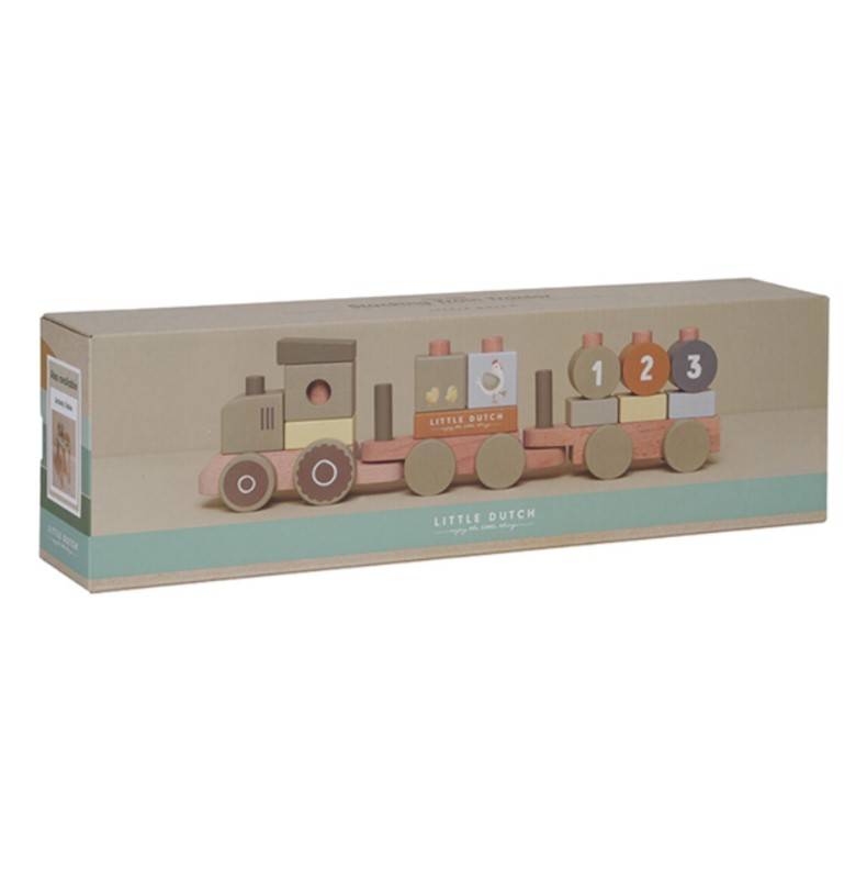 Little Dutch stacking train tractor Little Farm FSC koka vilciens Little Dutch stacking train tractor Little Farm FSC koka vilciens