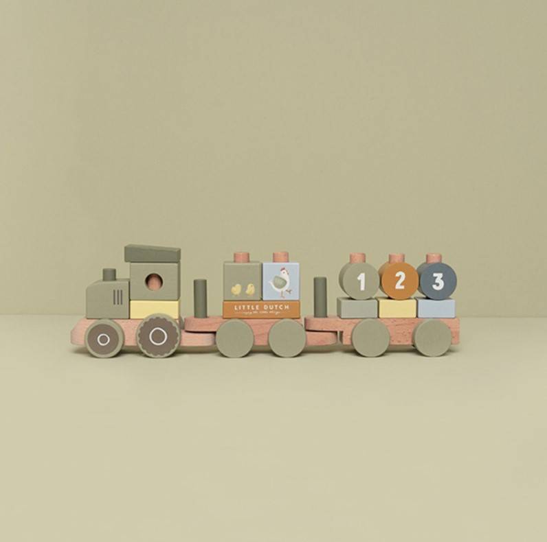 Little Dutch stacking train tractor Little Farm FSC koka vilciens Little Dutch stacking train tractor Little Farm FSC koka vilciens