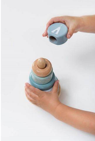 Little Dutch šūpojošā koka piramīda zila Rocking Ringstacker blue