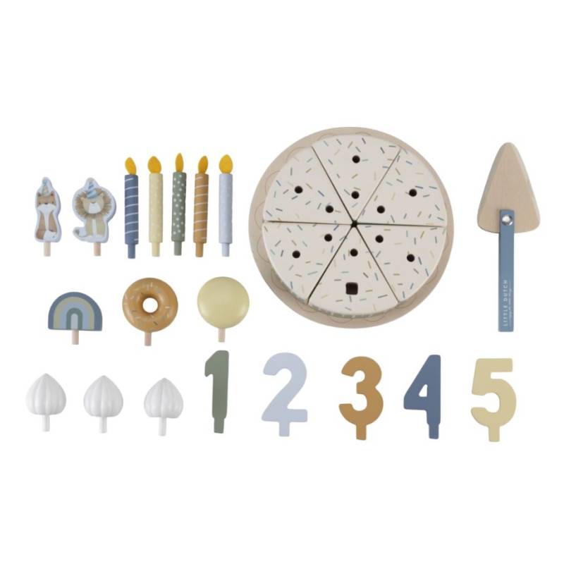 Little Dutch wooden birthday cake blue FSC koka dzimšanas diena kūka ar cipariem un dekorējumiem Little Dutch wooden birthday cake blue FSC koka dzimšanas diena kūka ar cipariem un dekorējumiem