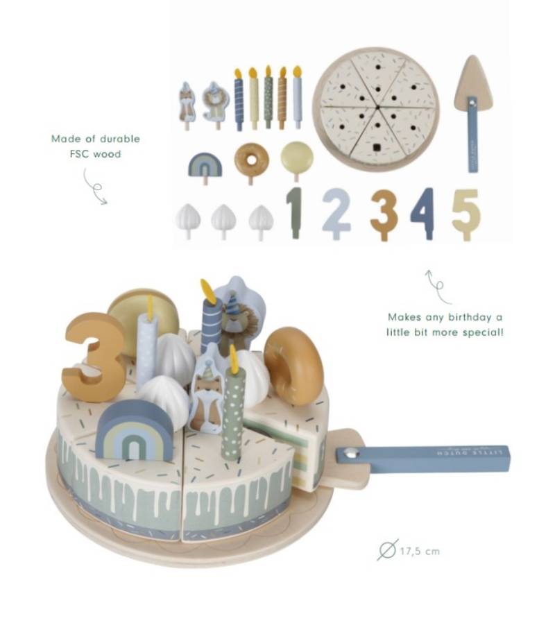 Little Dutch wooden birthday cake blue FSC koka dzimšanas diena kūka ar cipariem un dekorējumiem Little Dutch wooden birthday cake blue FSC koka dzimšanas diena kūka ar cipariem un dekorējumiem