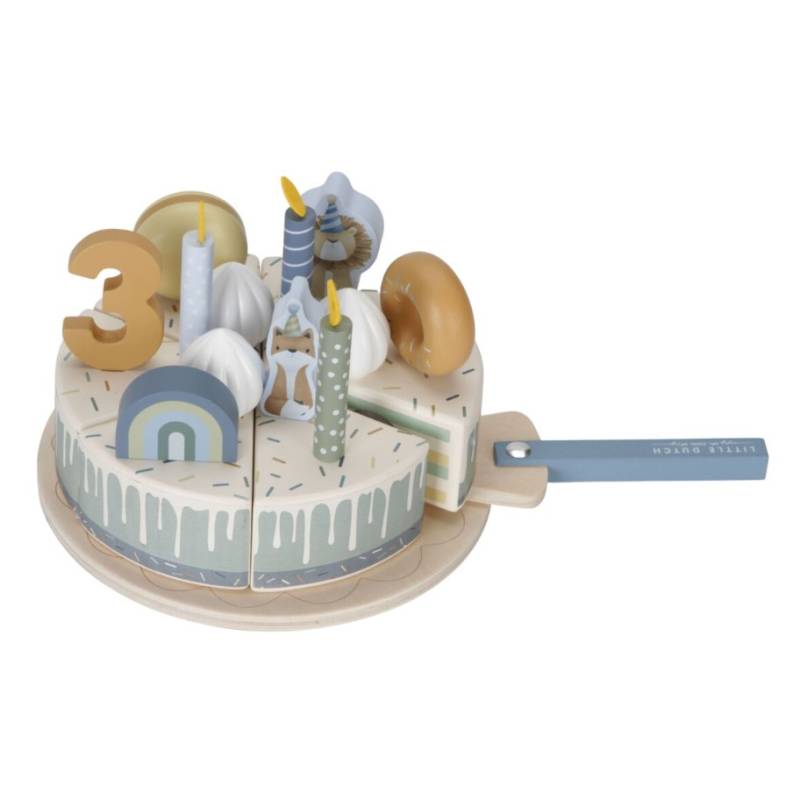 Little Dutch wooden birthday cake blue FSC koka dzimšanas diena kūka ar cipariem un dekorējumiem Little Dutch wooden birthday cake blue FSC koka dzimšanas diena kūka ar cipariem un dekorējumiem