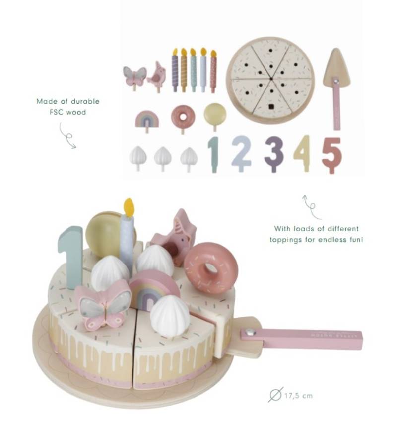 Little Dutch wooden birthday cake pink FSC koka dzimšanas diena kūka ar cipariem un dekorējumiem Little Dutch wooden birthday cake pink FSC koka dzimšanas diena kūka ar cipariem un dekorējumiem
