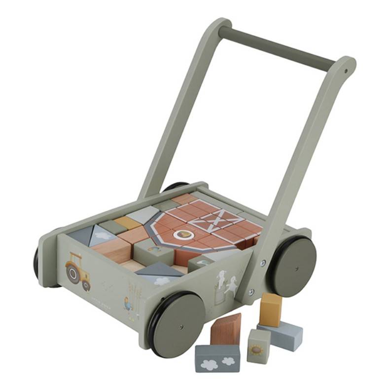Little Dutch wooden block trolley Little Farm koka ratiņi ar koka klučiemzaļi Little Dutch wooden block trolley Little Farm koka ratiņi ar koka klučiemzaļi