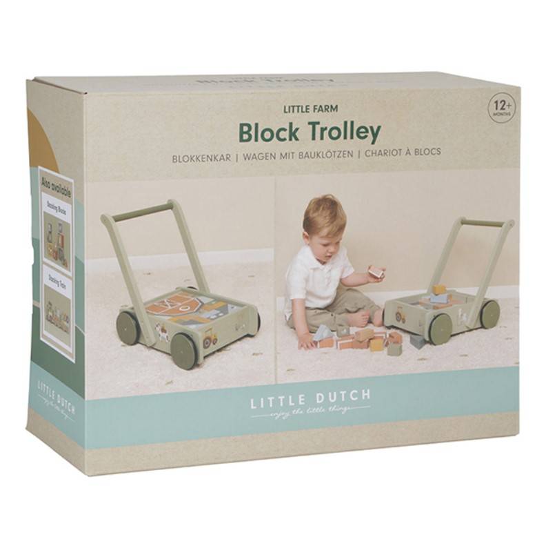 Little Dutch wooden block trolley Little Farm koka ratiņi ar koka klučiemzaļi Little Dutch wooden block trolley Little Farm koka ratiņi ar koka klučiemzaļi