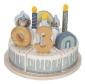 Little Dutch wooden birthday cake blue FSC koka dzimšanas diena kūka ar cipariem un dekorējumiem