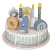 Little Dutch wooden birthday cake blue FSC koka dzimšanas diena kūka ar cipariem un dekorējumiem