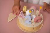 Little Dutch wooden birthday cake pink FSC koka dzimšanas diena kūka ar cipariem un dekorējumiem