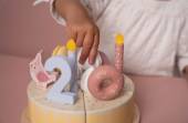 Little Dutch wooden birthday cake pink FSC koka dzimšanas diena kūka ar cipariem un dekorējumiem