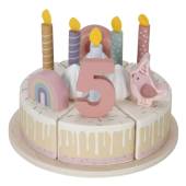 Little Dutch wooden birthday cake pink FSC koka dzimšanas diena kūka ar cipariem un dekorējumiem