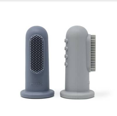 Mushie Finger Toothbrush silikona zobu tīrīšanas un smaganu masāžas uzpirkstenis Tradewinds / Stone