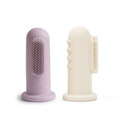 Mushie Finger Toothbrush silikona zobu tīrīšanas un smaganu masāžas uzpirkstenis Soft Lilac/Ivory